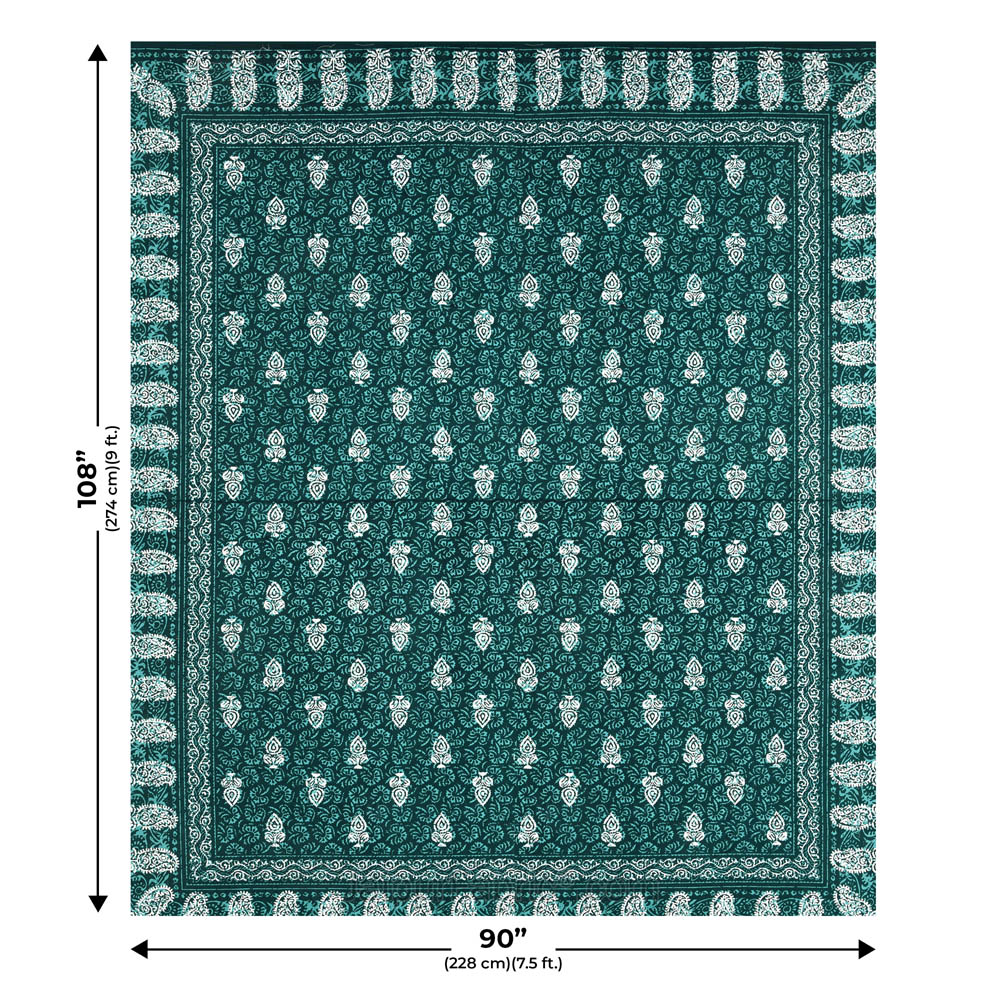 Green Conic Dabu Print Jaipuri Double Bedsheet