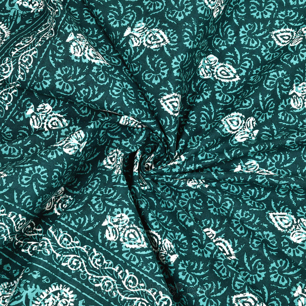 Green Conic Dabu Print Jaipuri Double Bedsheet