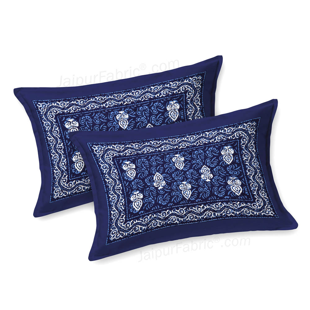 Blue Conic Dabu Print Jaipuri Double Bedsheet