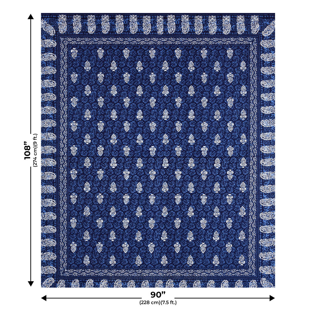 Blue Conic Dabu Print Jaipuri Double Bedsheet