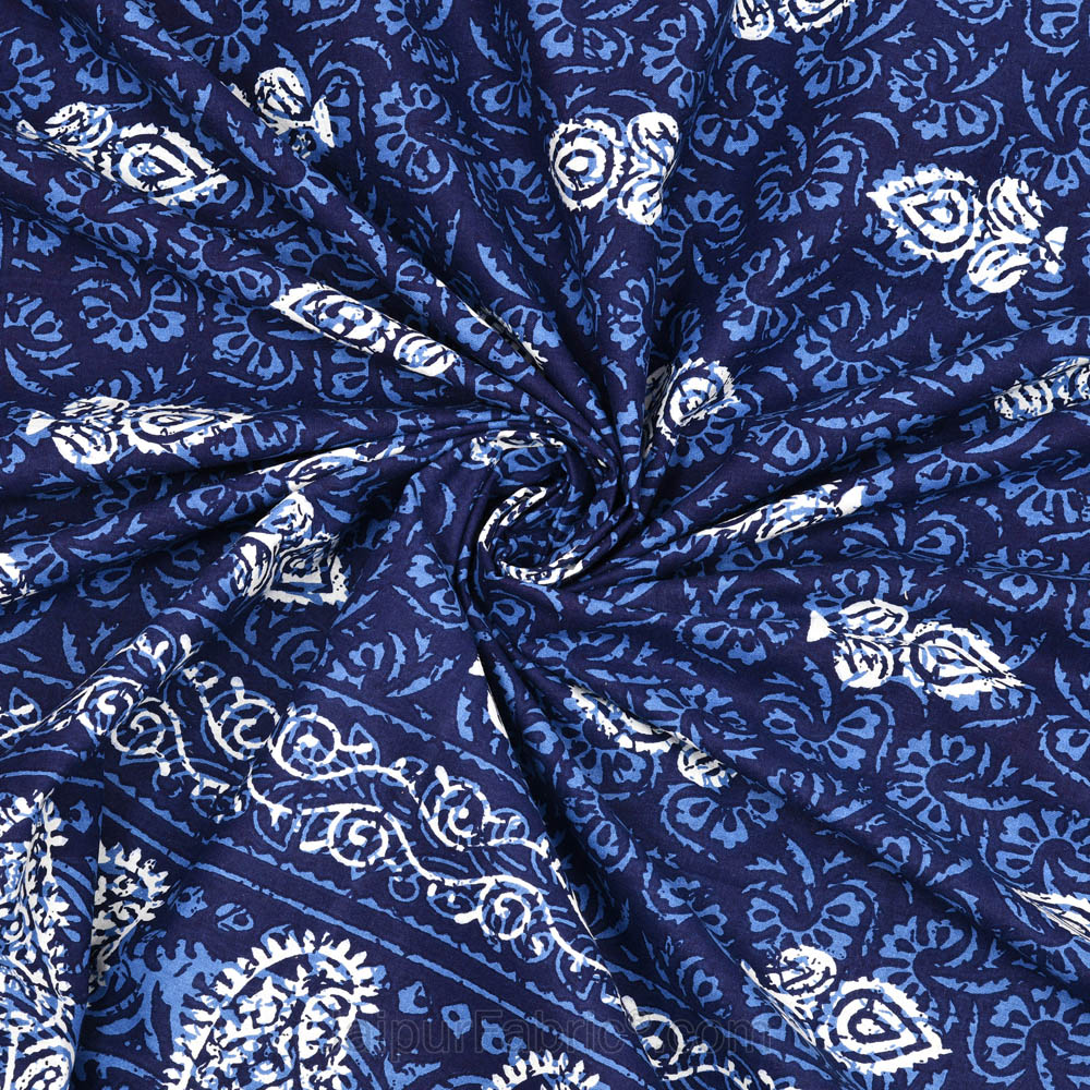 Blue Conic Dabu Print Jaipuri Double Bedsheet