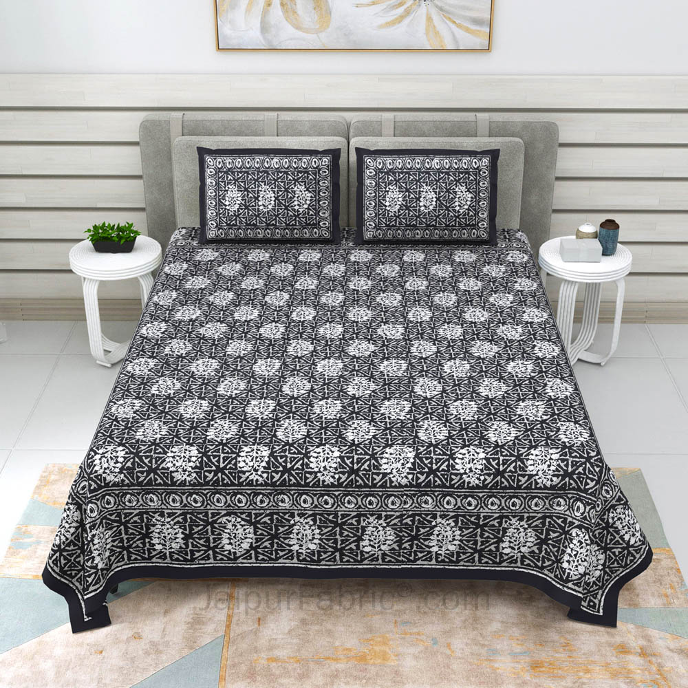 Grey Buta Dabu Print Jaipuri Double Bedsheet