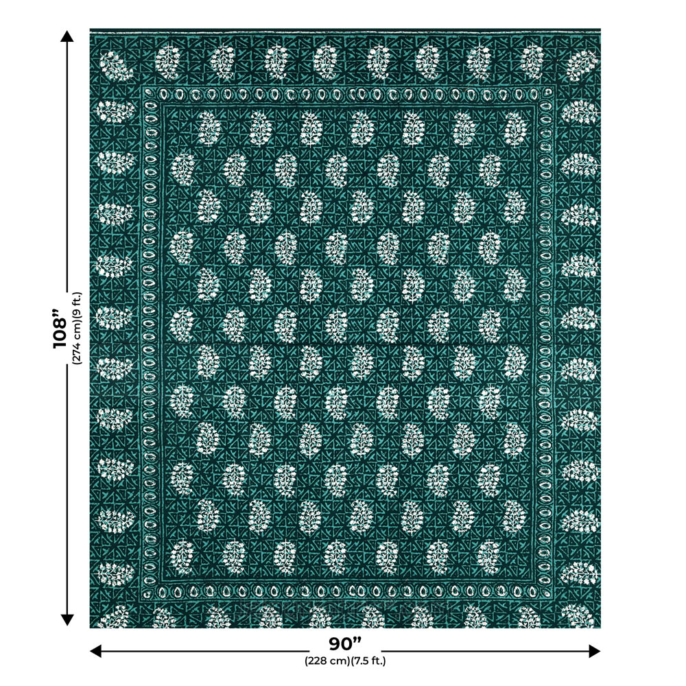 Green Buta Dabu Print Jaipuri Double Bedsheet