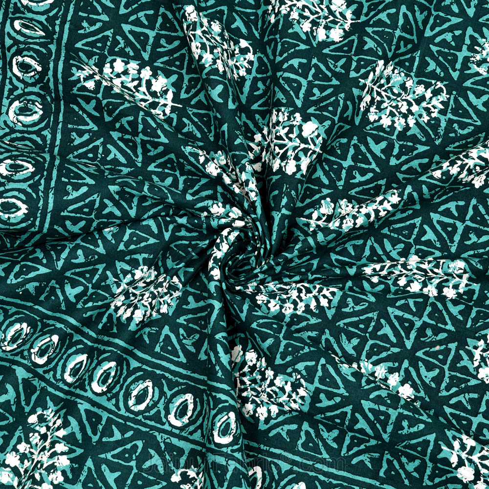 Green Buta Dabu Print Jaipuri Double Bedsheet