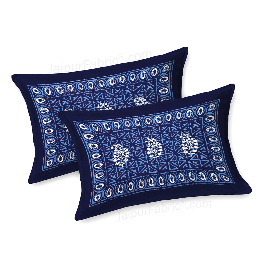 Blue Buta Dabu Print Jaipuri Double Bedsheet