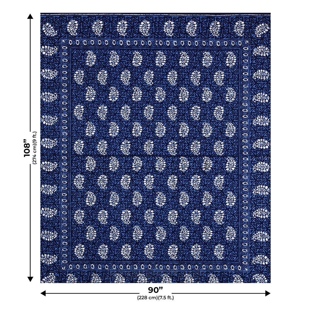 Blue Buta Dabu Print Jaipuri Double Bedsheet