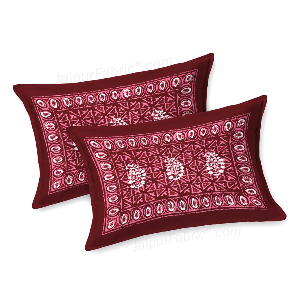 Maroon Buta Dabu Print Jaipuri Double Bedsheet