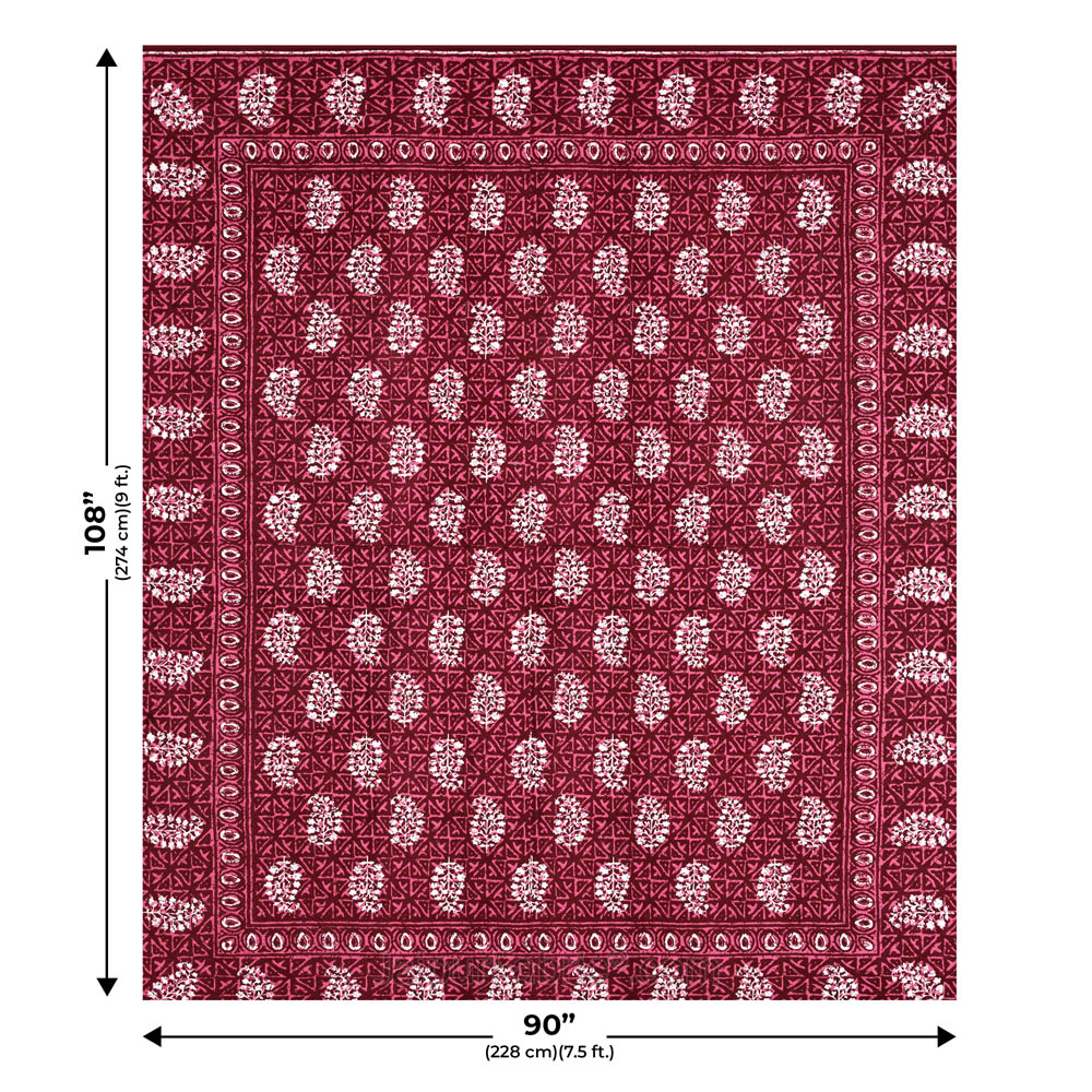 Maroon Buta Dabu Print Jaipuri Double Bedsheet