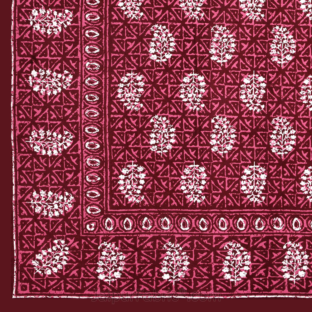 Maroon Buta Dabu Print Jaipuri Double Bedsheet