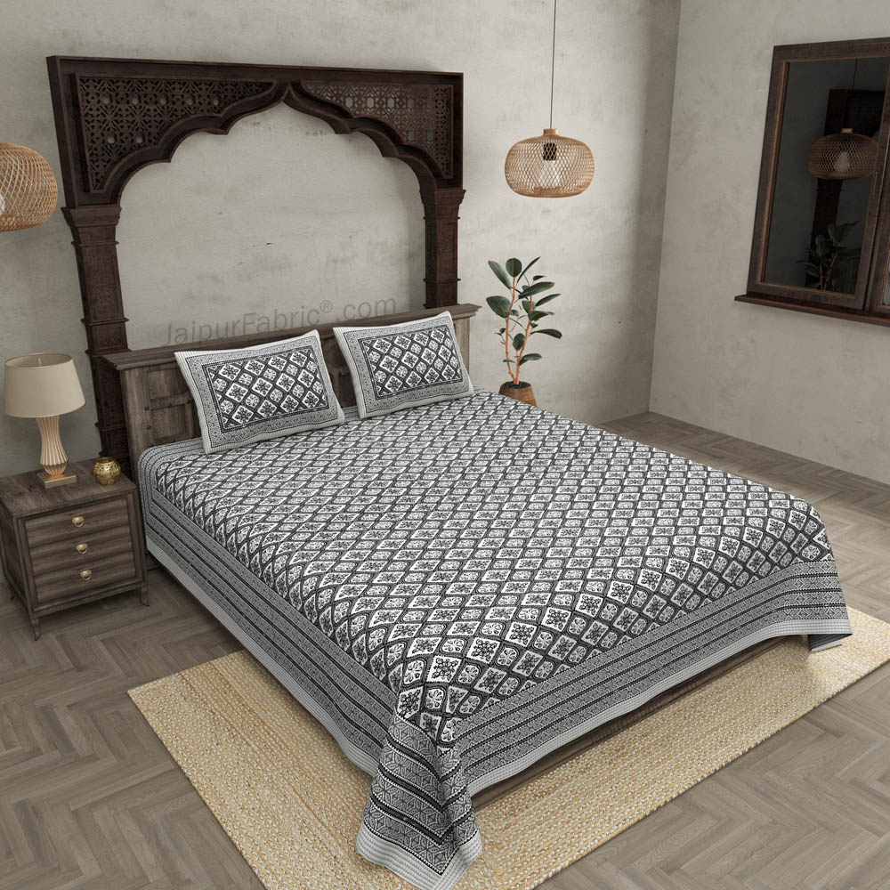 Floret Retro Grey Cotton Double Bedsheet