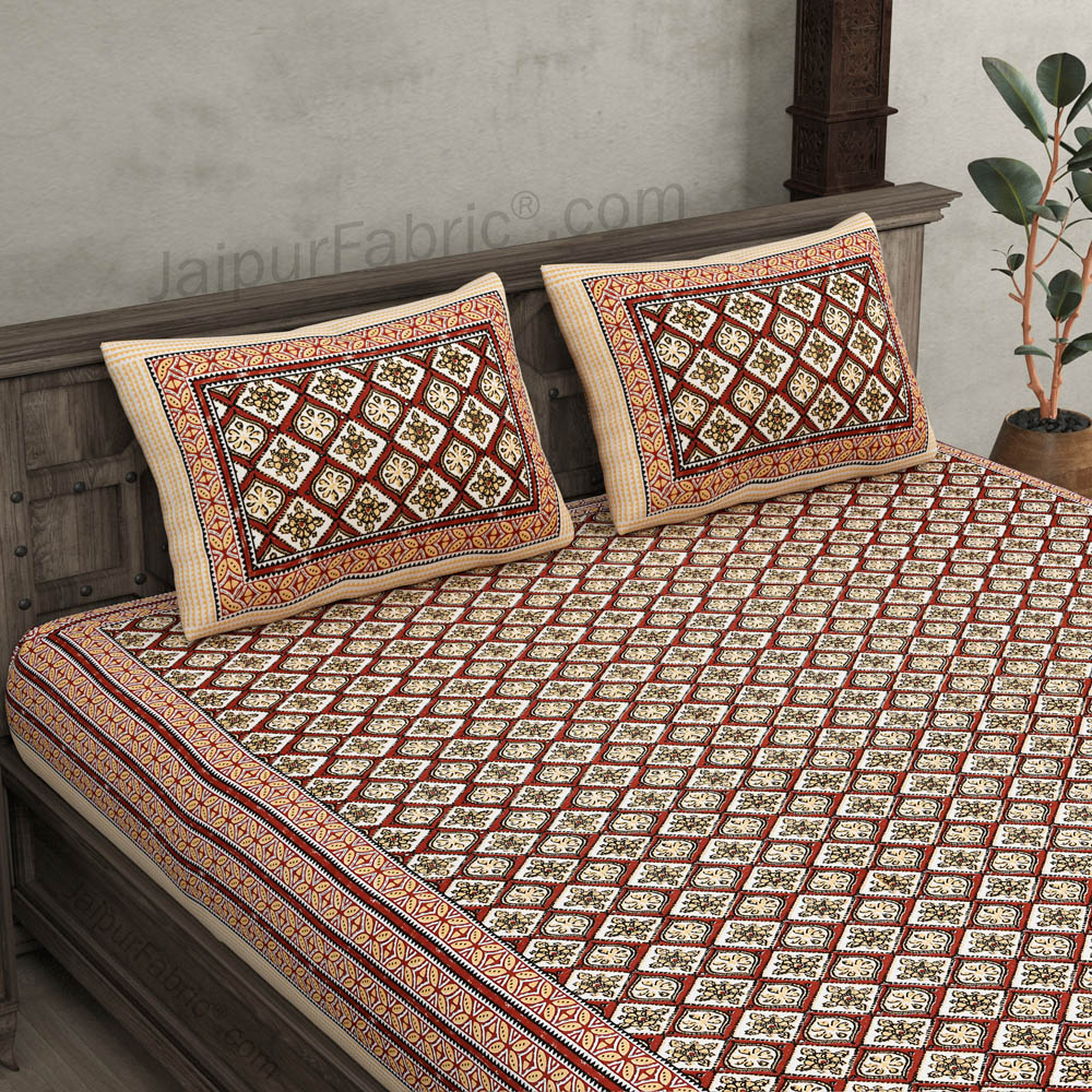 Floret Retro Brick Red Cotton Double Bedsheet