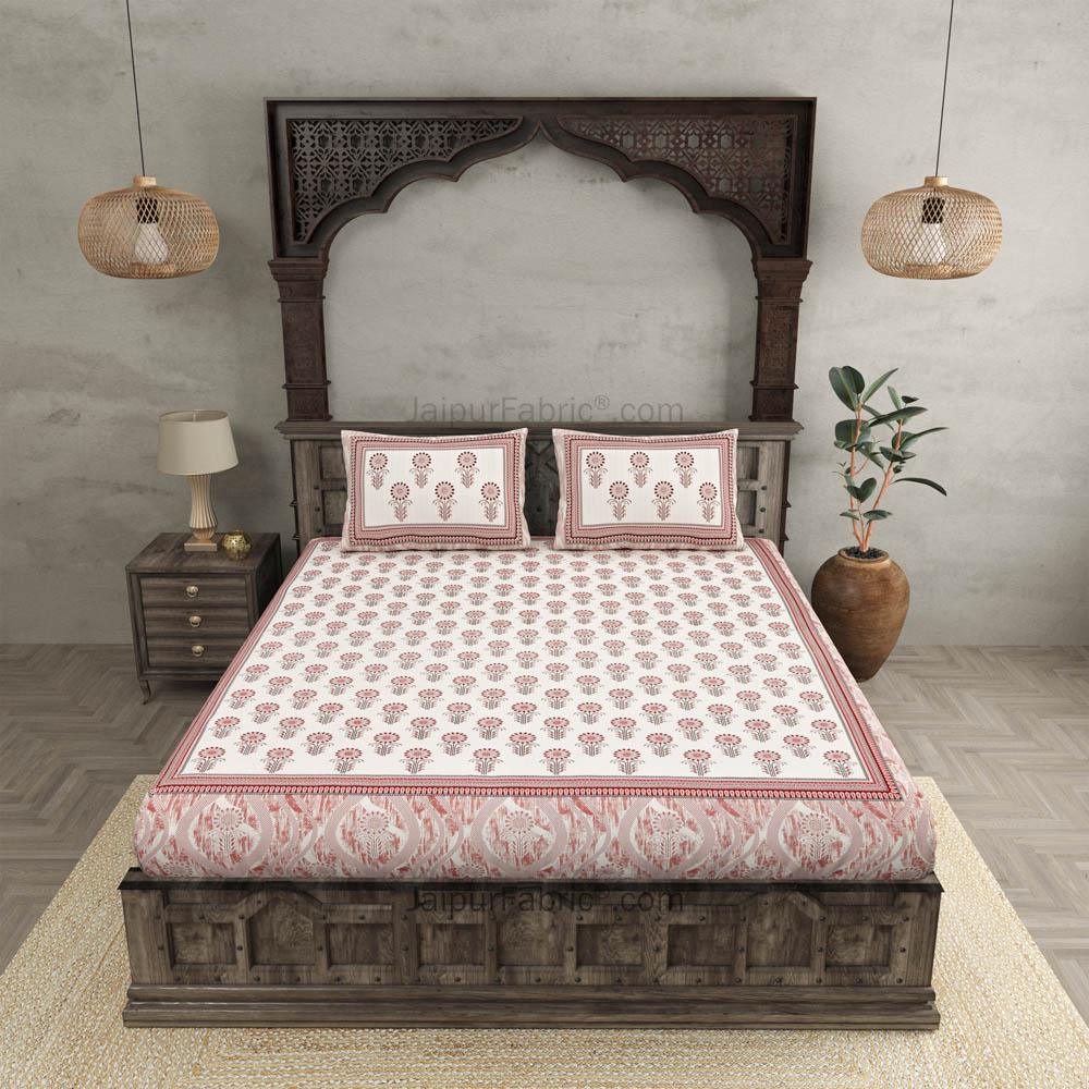 Oblique Decoration Pink Cotton Double Bedsheet