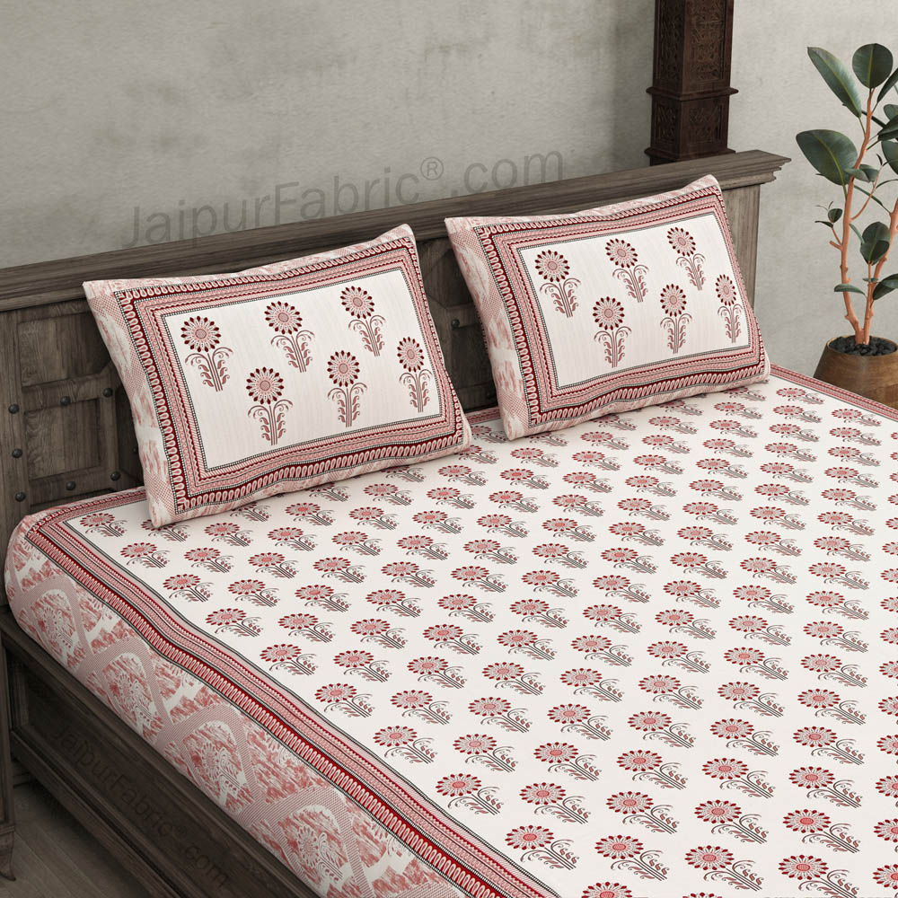 Oblique Decoration Pink Cotton Double Bedsheet