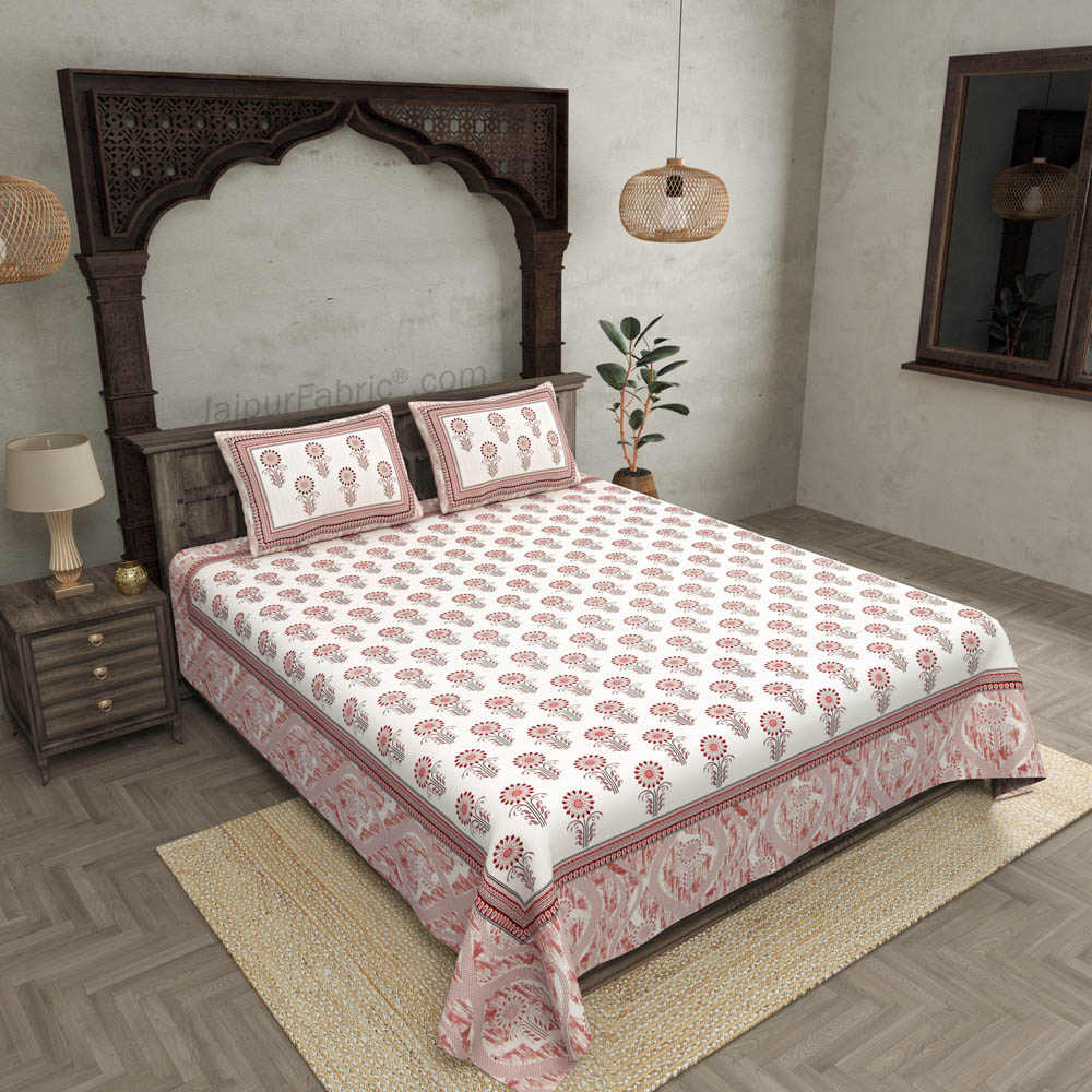 Oblique Decoration Pink Cotton Double Bedsheet