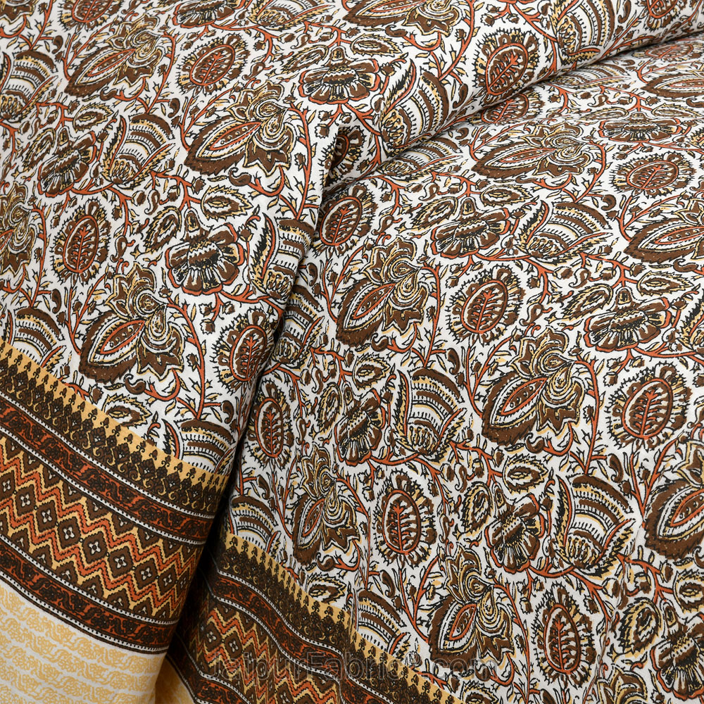 Brown Florets Jaipur Fabric Double Bed Sheet