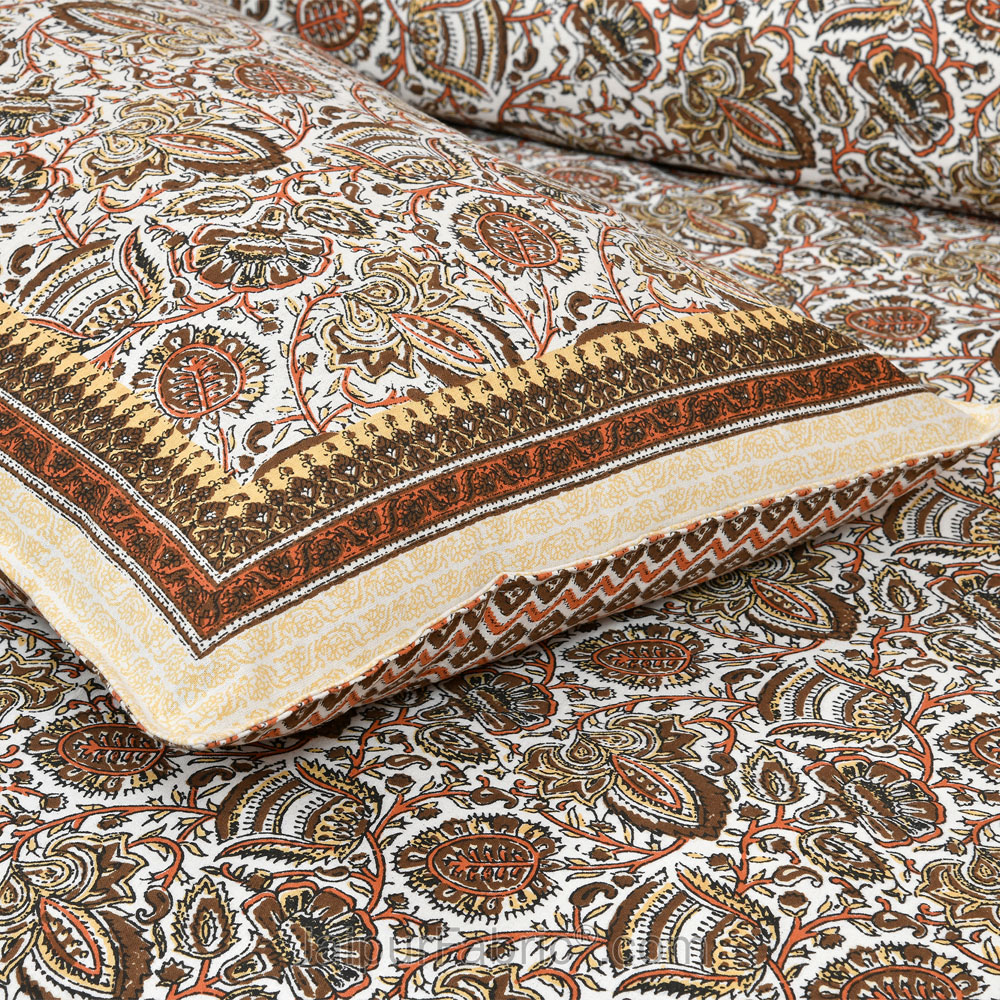 Brown Florets Jaipur Fabric Double Bed Sheet