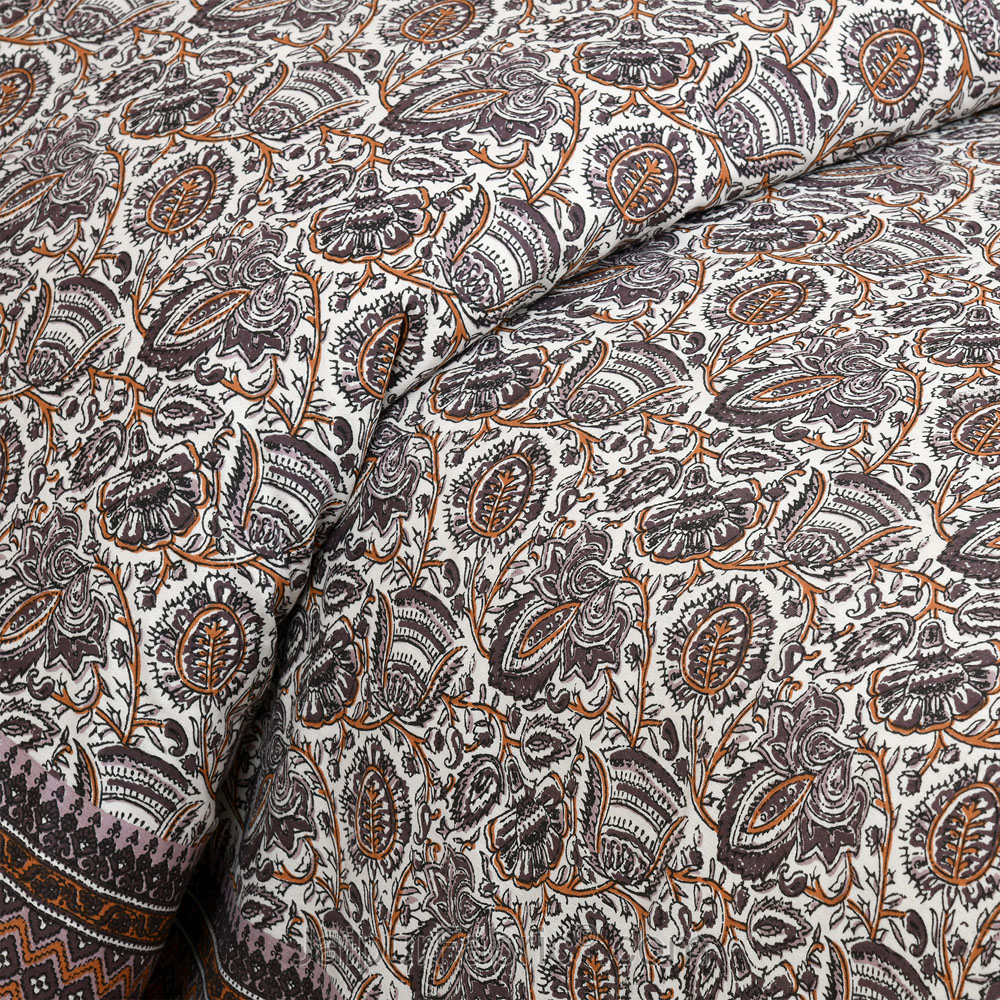 Taupe Florets Jaipur Fabric Double Bed Sheet