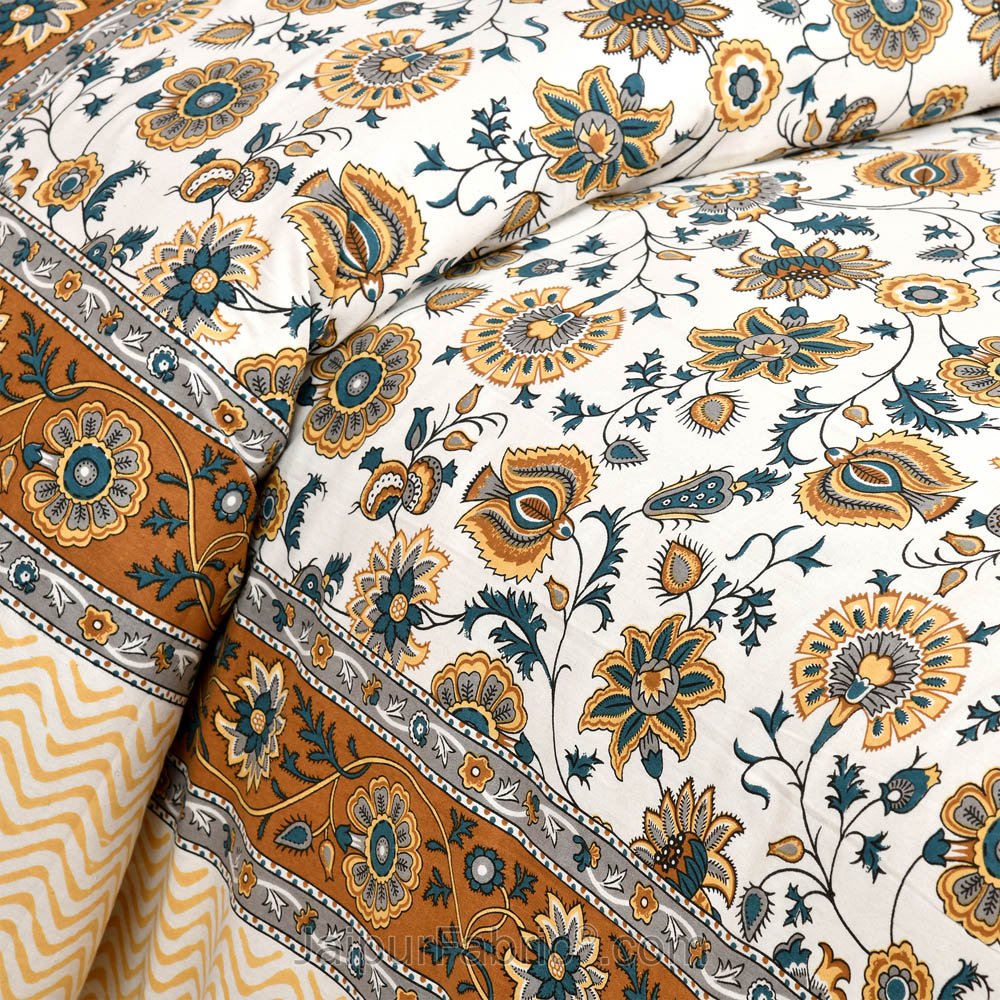 Coffee Creeper Jaipur Fabric Double Bed Sheet