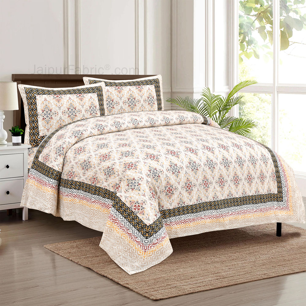 Modern Tradition Cream Jaipur Fabric Double Bed Sheet