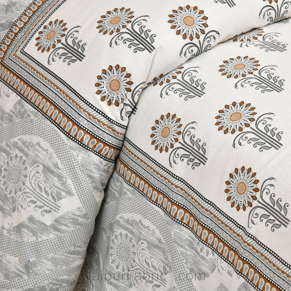 Awarded Print Grey Jaipur Fabric Double Bed Sheet