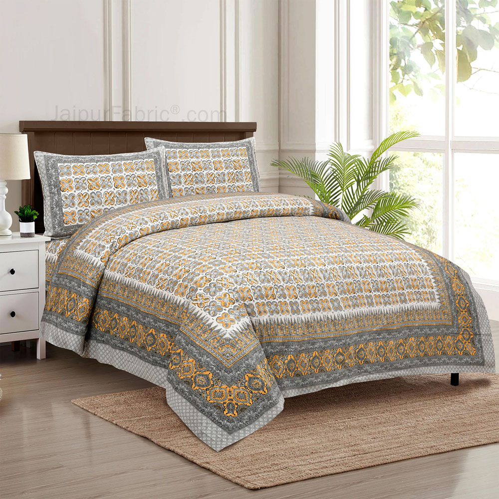 Mini Blocks Grey Jaipur Fabric Double Bed Sheet