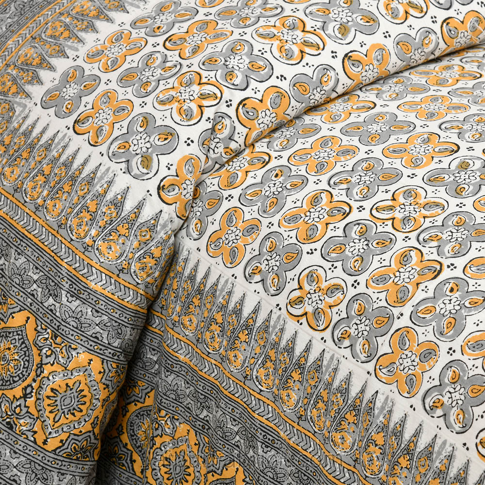 Mini Blocks Grey Jaipur Fabric Double Bed Sheet