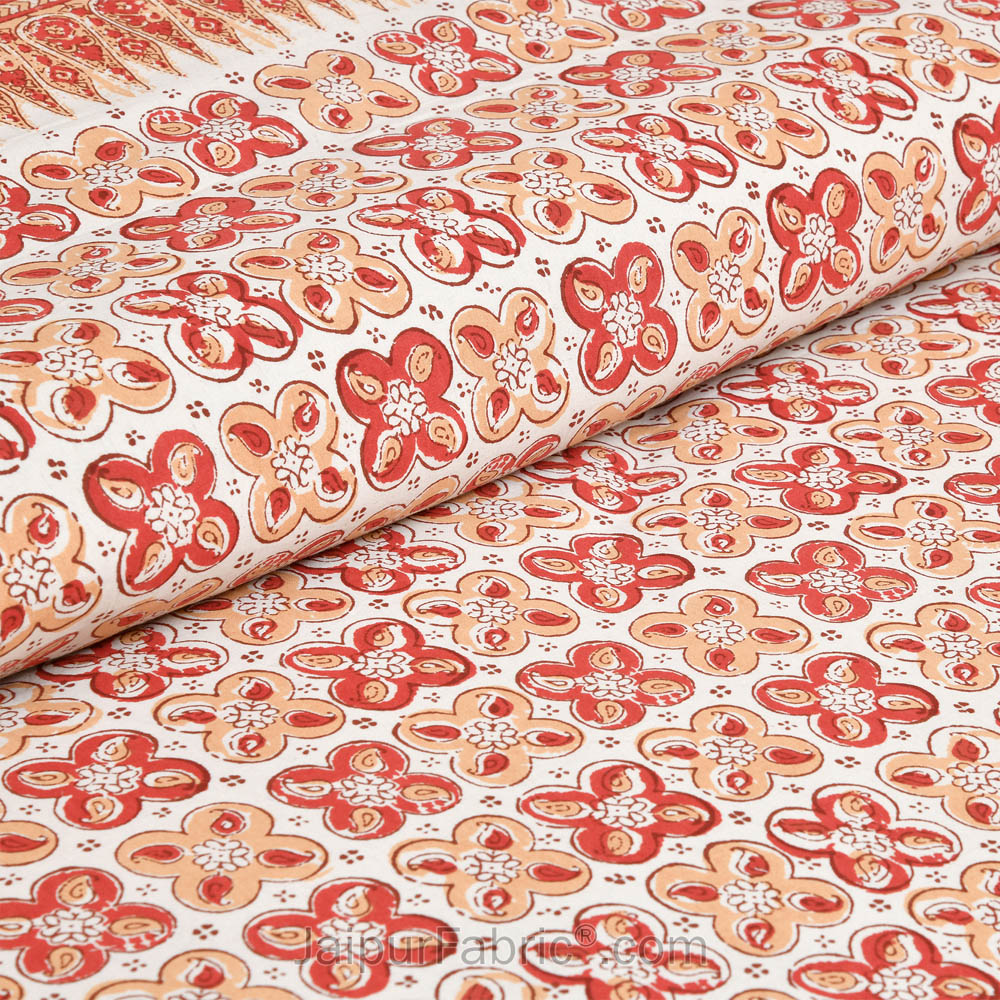 Mini Blocks Peach Jaipur Fabric Double Bed Sheet