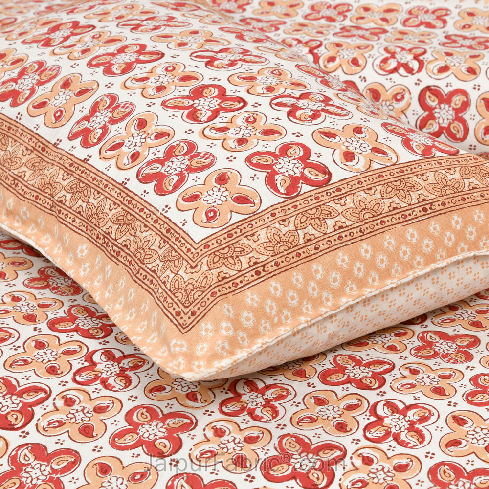 Mini Blocks Peach Jaipur Fabric Double Bed Sheet