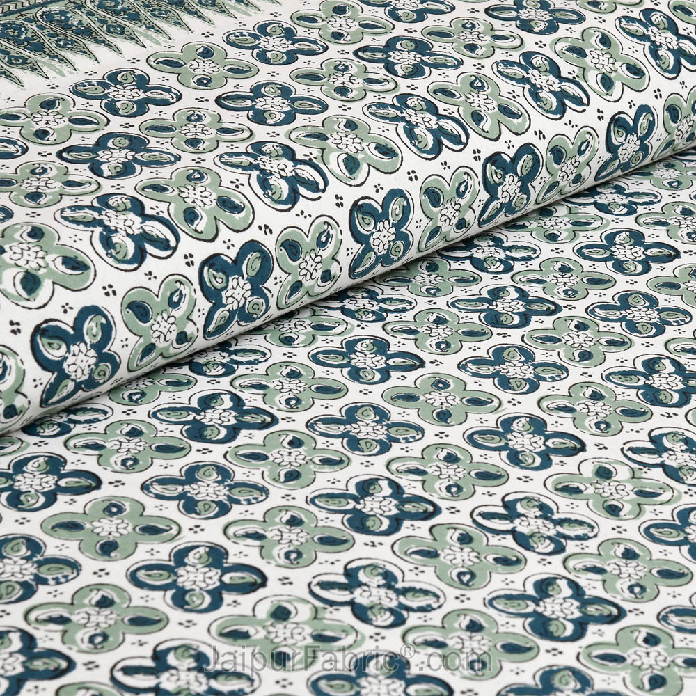 Mini Blocks Green Jaipur Fabric Double Bed Sheet