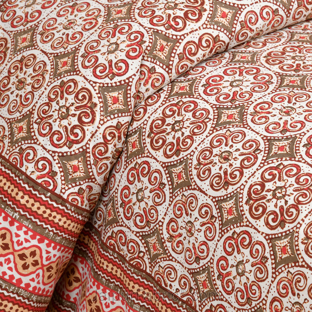 Peach Pattern Jaipur Fabric Double Bed Sheet