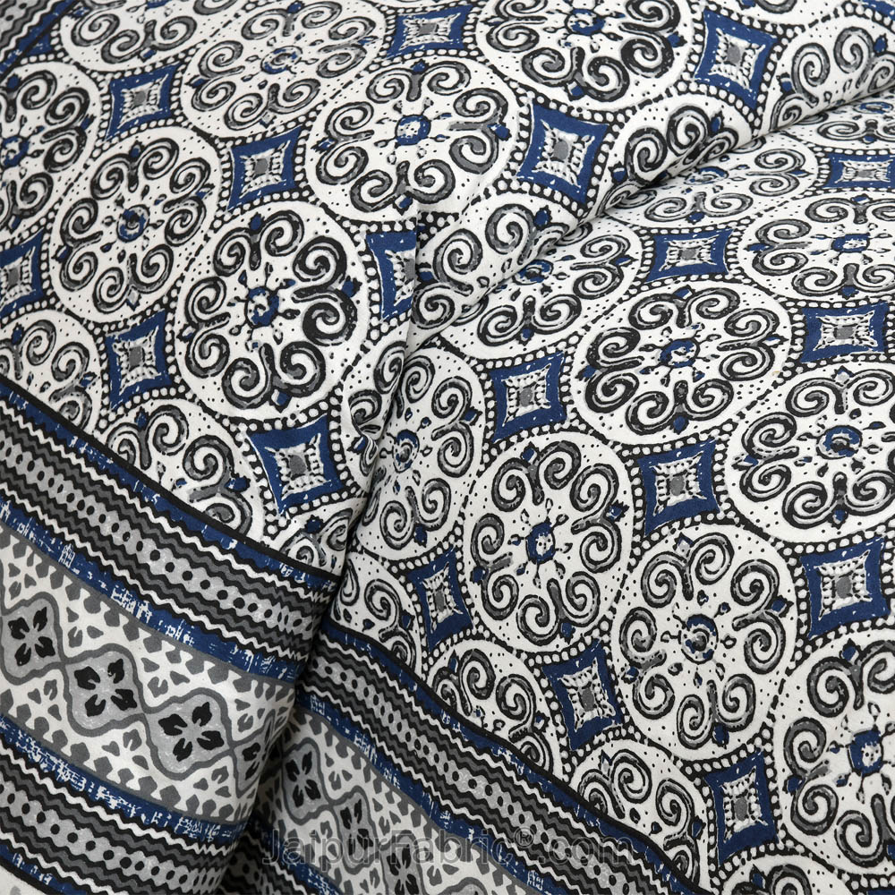 Blue Pattern Jaipur Fabric Double Bed Sheet