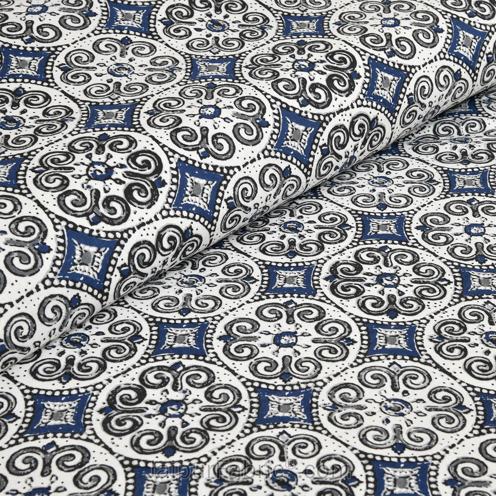 Blue Pattern Jaipur Fabric Double Bed Sheet