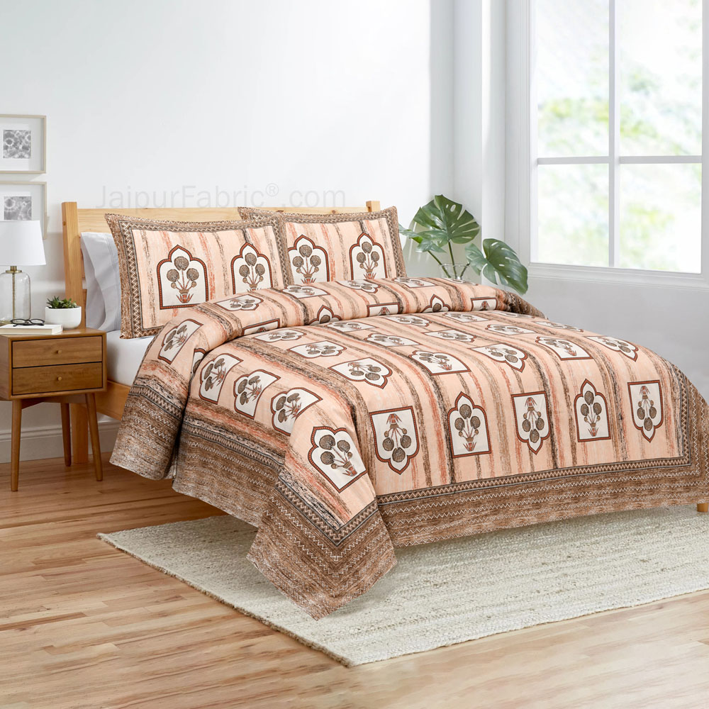 Jharokha Peach Jaipur Fabric Double Bed Sheet