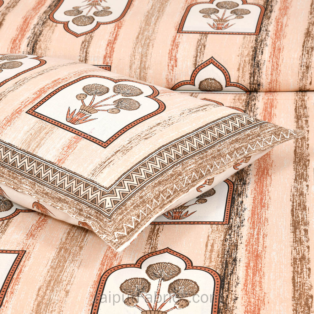 Jharokha Peach Jaipur Fabric Double Bed Sheet