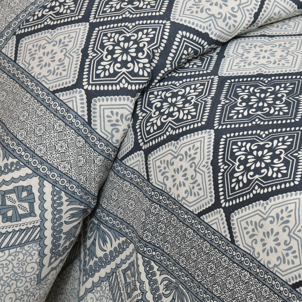 Blue Geometry Jaipur Fabric Double Bed Sheet