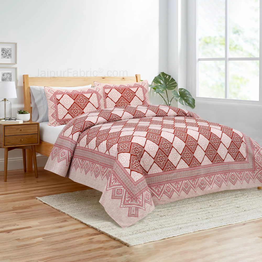 Pink Geometry Jaipur Fabric Double Bed Sheet