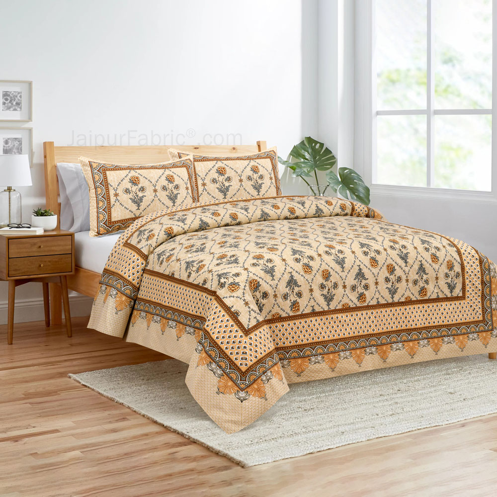 Yellow Jaal Jaipur Fabric Double Bed Sheet