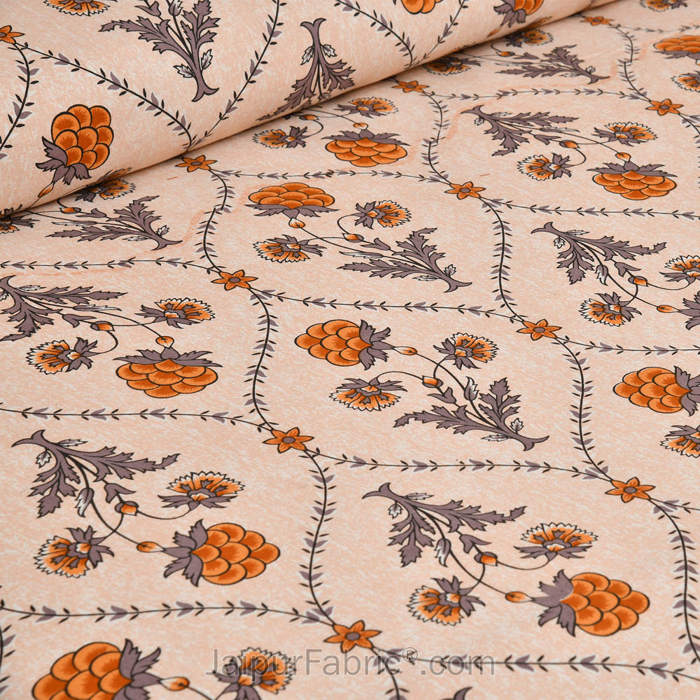 Peachy Jaal Jaipur Fabric Double Bed Sheet