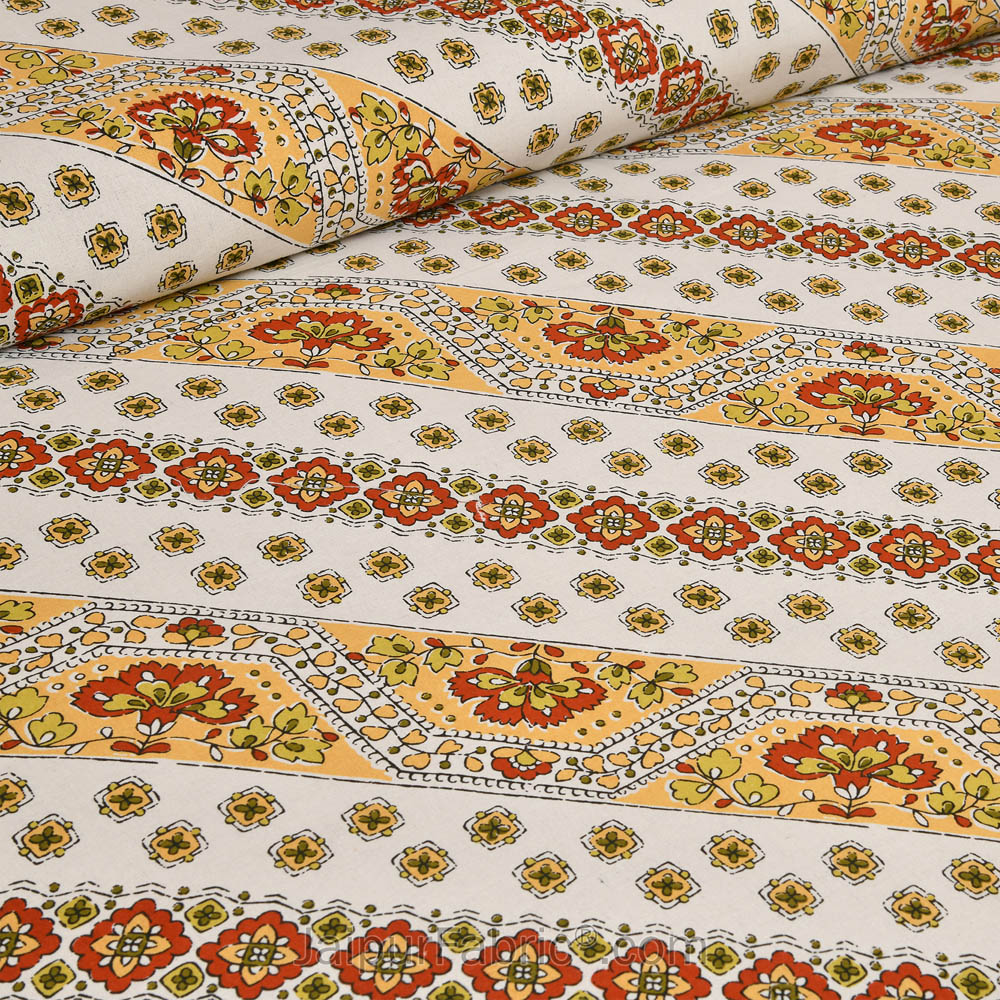 Lienage Yellow Jaipur Fabric Double Bed Sheet