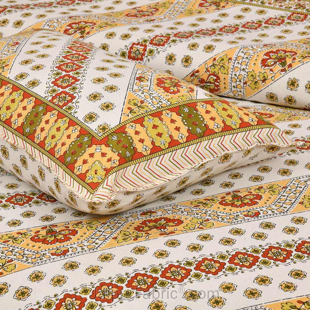 Lienage Yellow Jaipur Fabric Double Bed Sheet