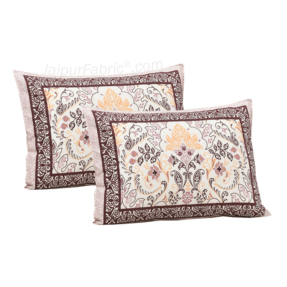 Taupe Florals Jaipur Fabric Double Bed Sheet