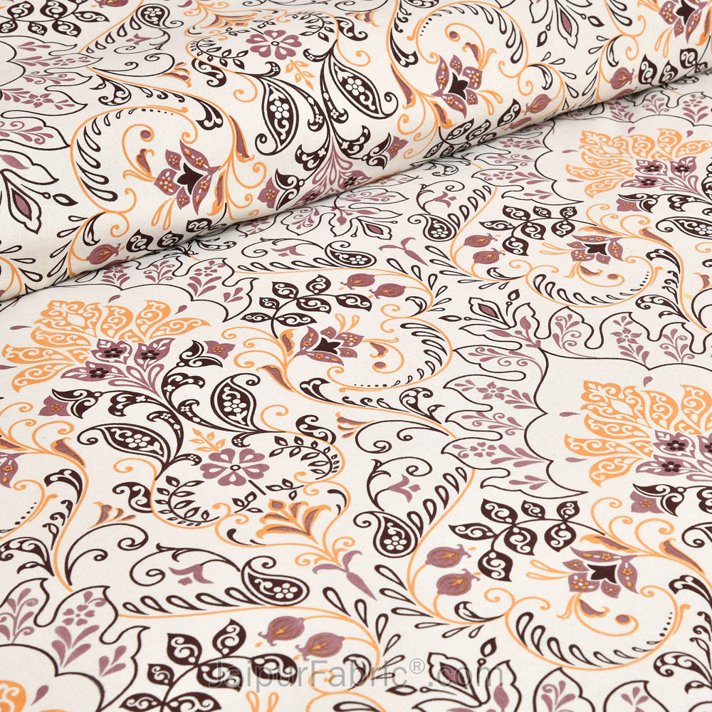 Taupe Florals Jaipur Fabric Double Bed Sheet