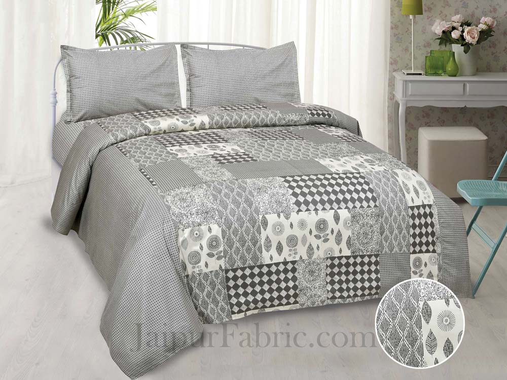 Delightful Dark Grey Checks Print  Pure Cotton King Size Double Bedsheet