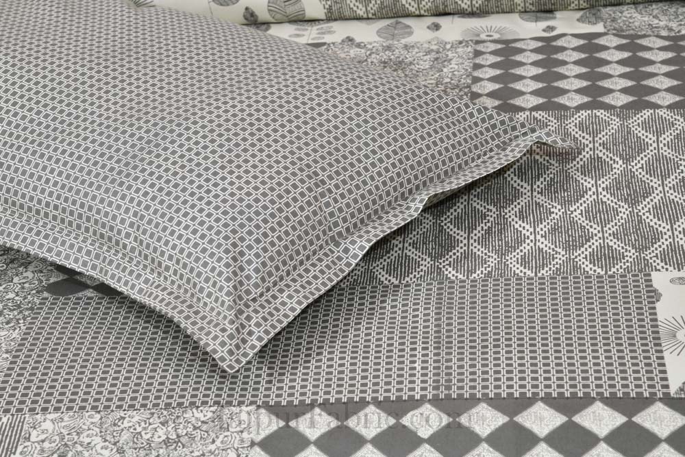 Delightful Dark Grey Checks Print  Pure Cotton King Size Double Bedsheet