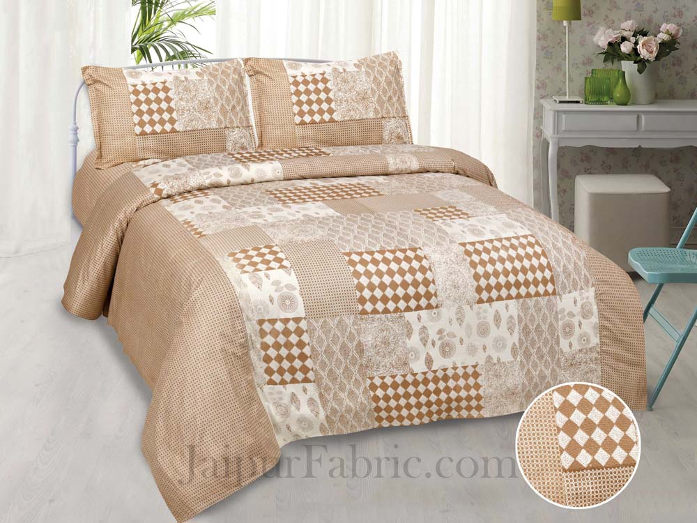 Delightful Creamish  Checks Print  Pure Cotton King Size Double Bedsheet