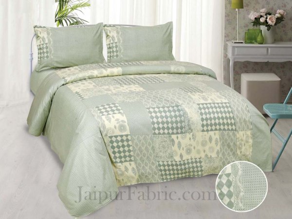 Delightful Green Checks Print  Pure Cotton King Size Double Bedsheet