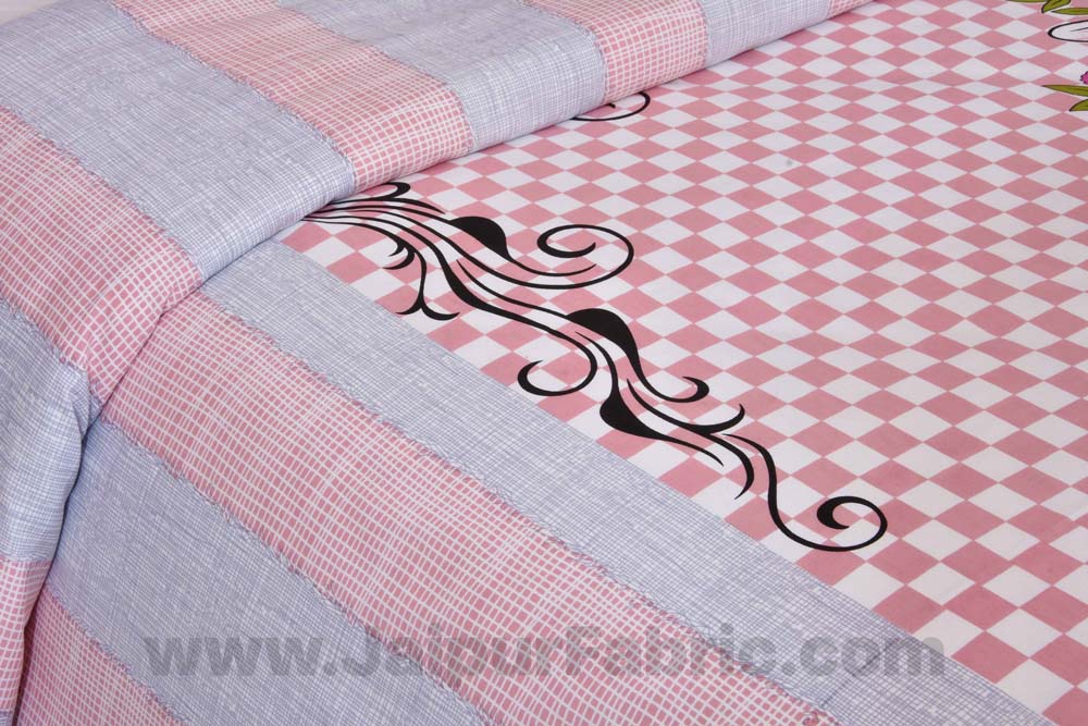 Helping Hands Art Pink Checks Cotton King Size Bedsheet