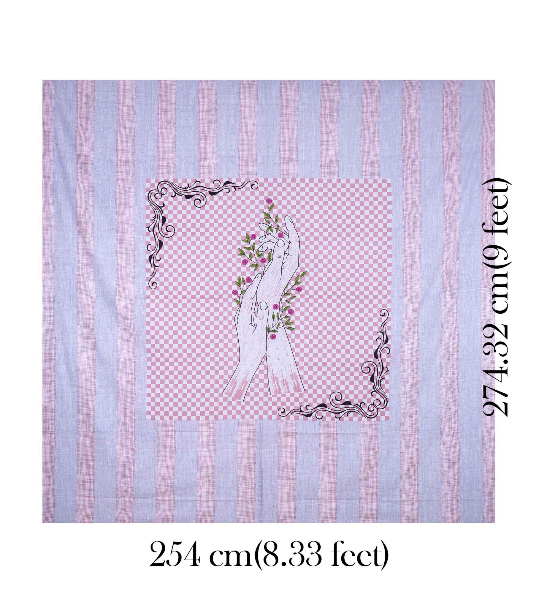 Helping Hands Art Pink Checks Cotton King Size Bedsheet