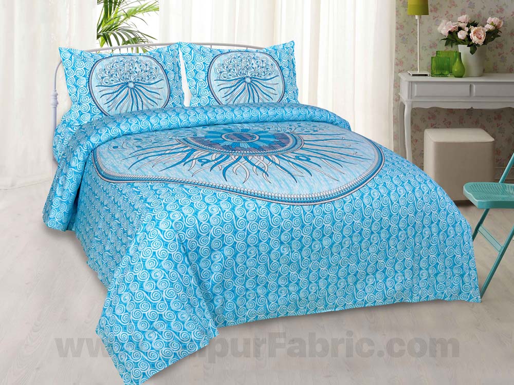 Sun Shine Blue Cotton King Size Bedsheet