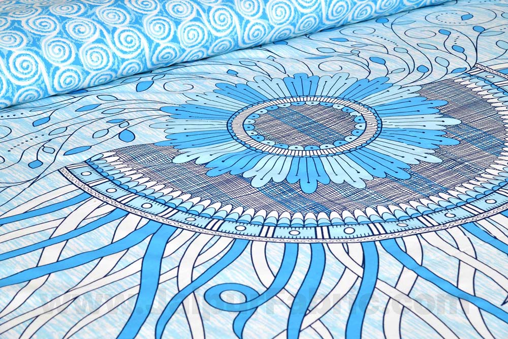 Sun Shine Blue Cotton King Size Bedsheet